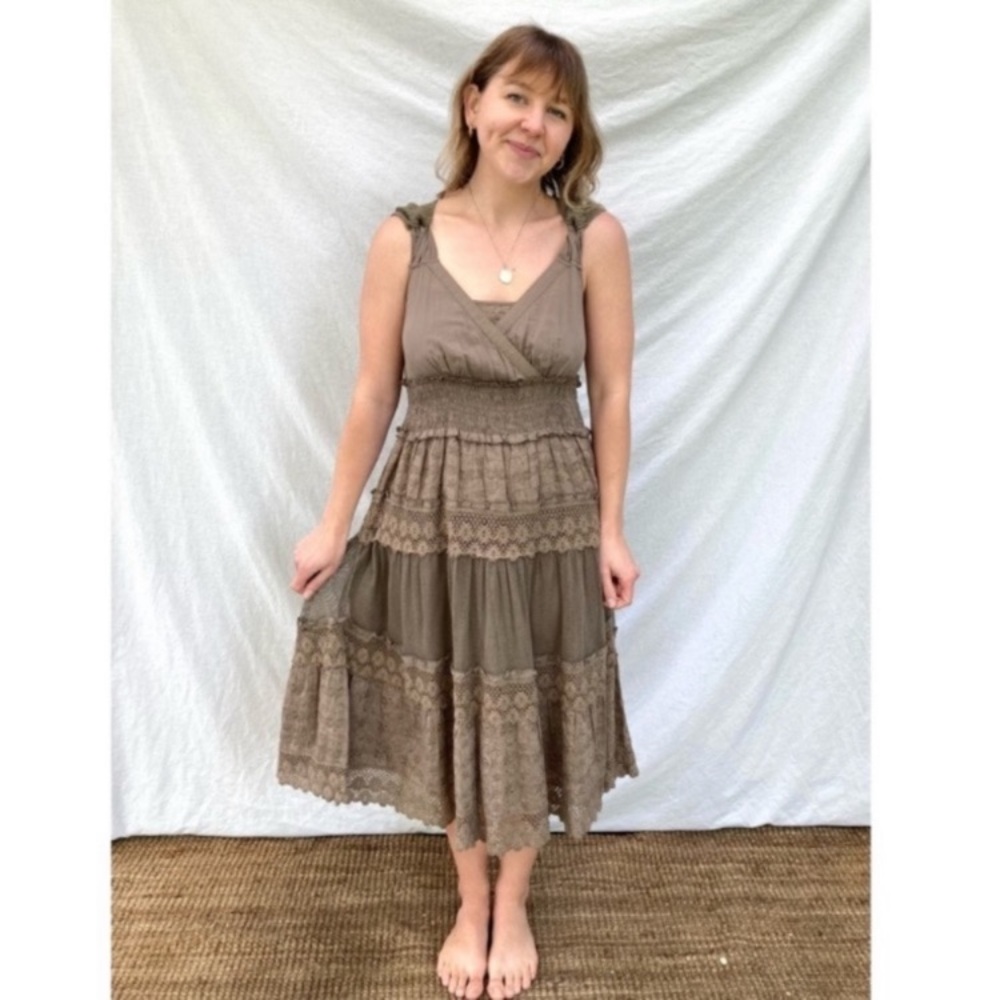 Sundance Boho Mixed print tiered midi Dress
